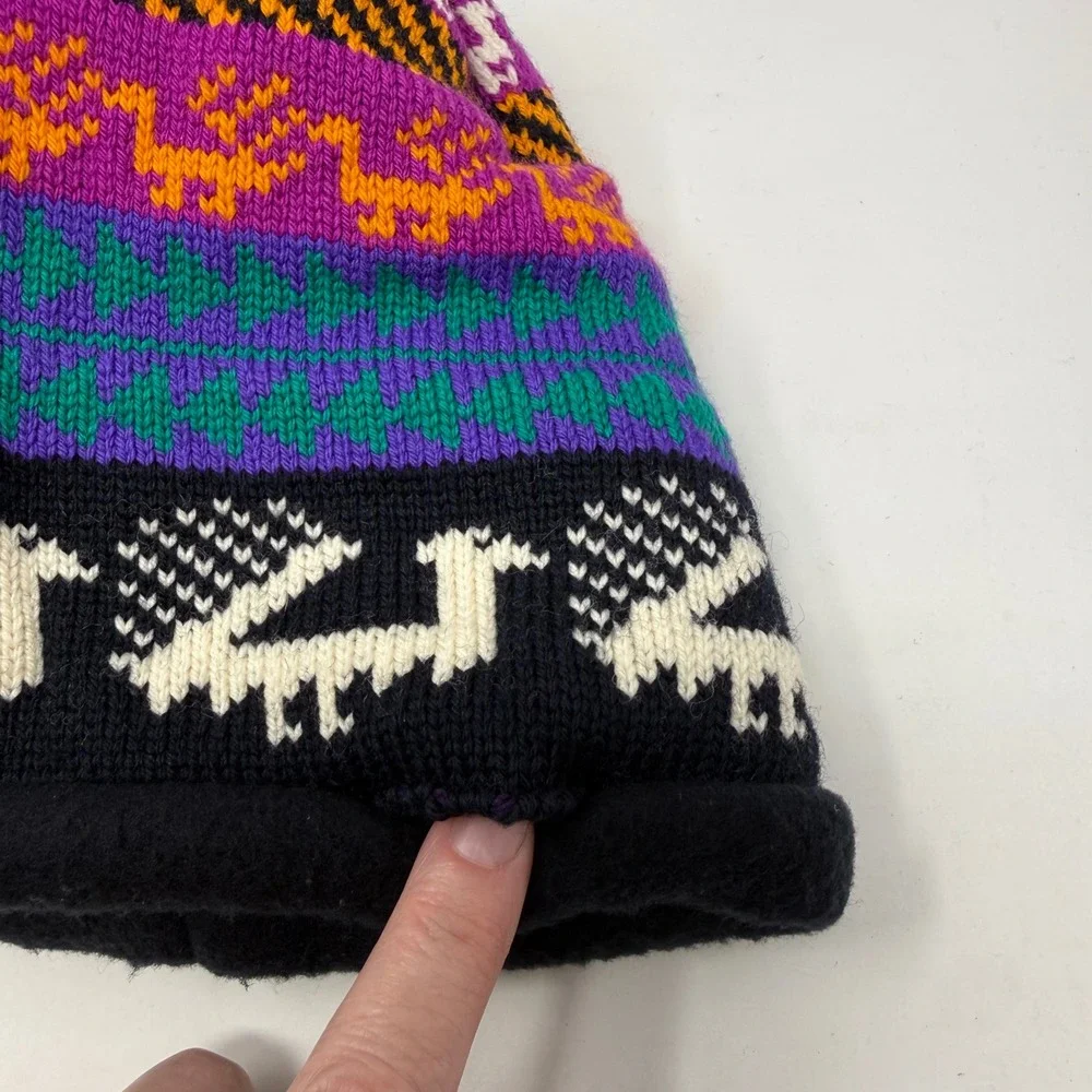 Turtle Fur Vintage Knit Beanie Llama Pattern‎ Fleece Lined Wool Blend Hat USA